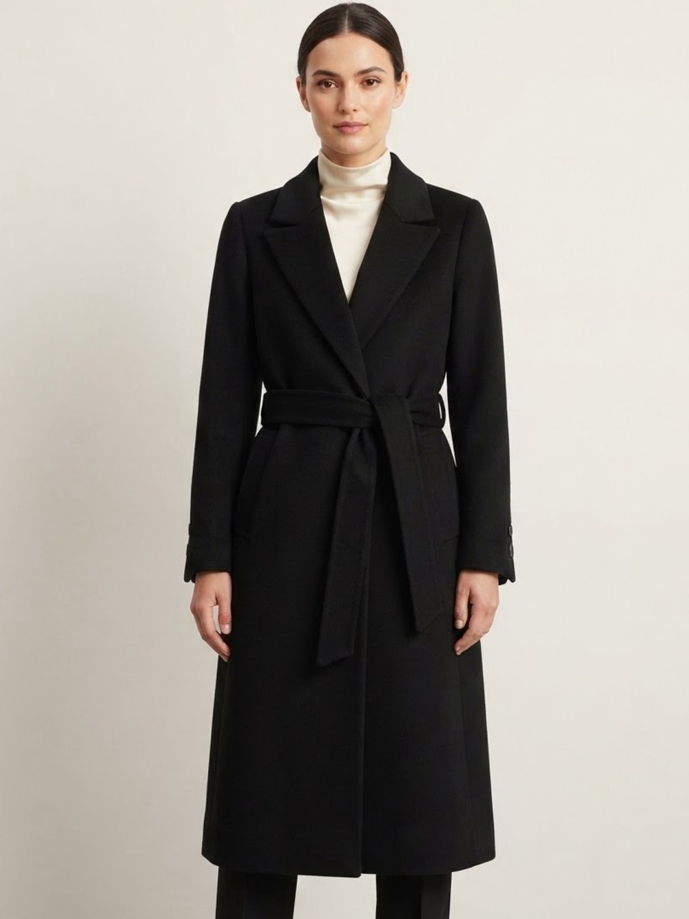 Anne Klein Sz M Vintage Wool Cashmere Black Double Breasted Belted Coat